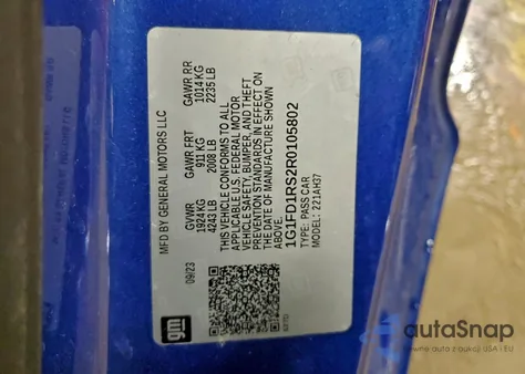 2024 Chevrolet Camaro Lt из США, поврежденный, VIN 1G1FD1RS2R0105802